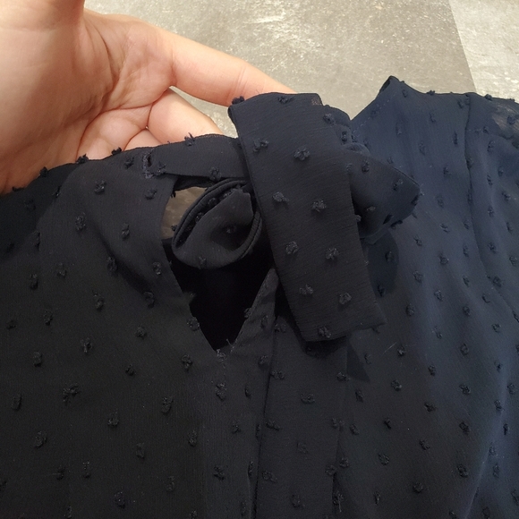 Claudie Pierlot Paris Rififi Dress. Sleeves. Navy Blue. Plumetis Dotted. 6 US. - Picture 10 of 14